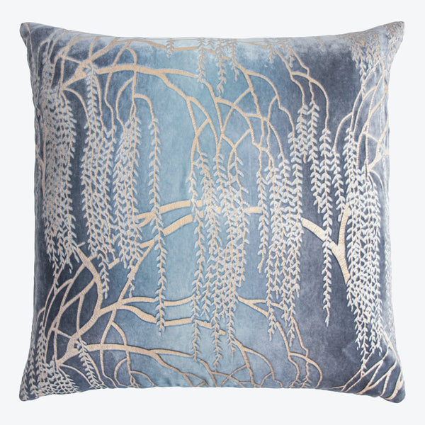 Stylish square decorative pillow with nature-inspired embroidered design.