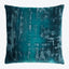 Abstract teal square pillow with textured distressed surface design.