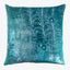Square pillow with peacock feather pattern in rich teal hue.