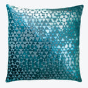 A blue and teal square decorative pillow with a gradient pattern.