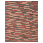 Modern geometric rug with interlocking waves in red and green