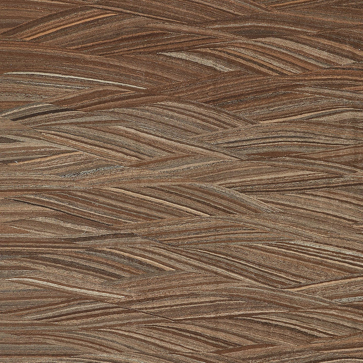 Captivating wood grain with flowing wave-like pattern in rich brown.
