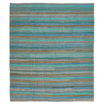 Rectangular textile with horizontal stripes in cool earthy tones.