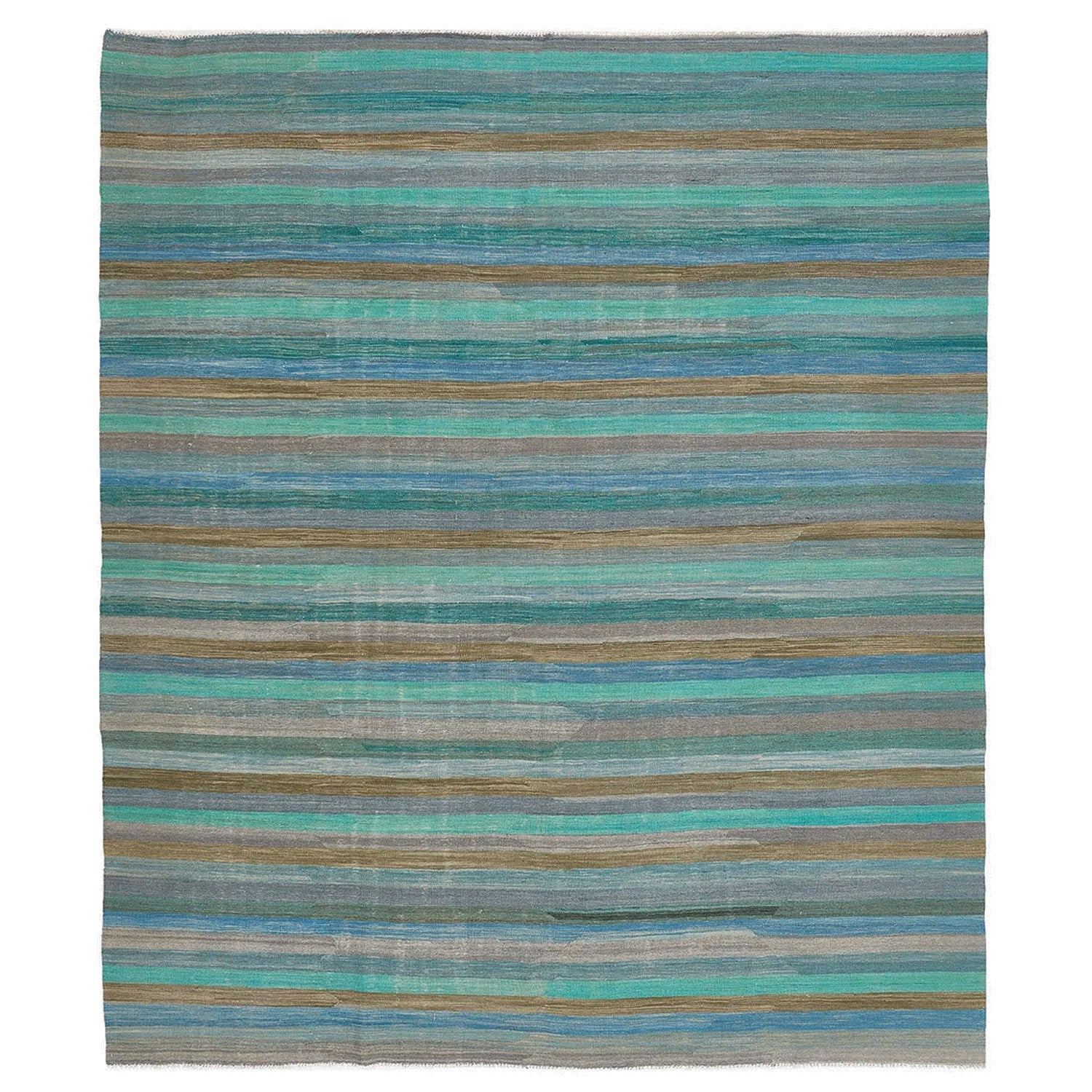 Blue Turkish Flatweave Wool Rug - 8'2" x 9'5"