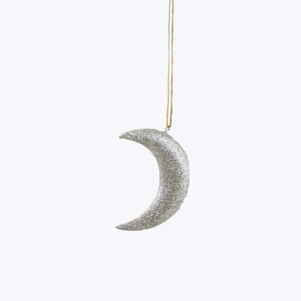 Shimmery Crescent Moon Ornament SILVER