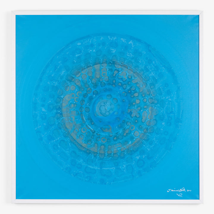 Abstract artwork dominated by shades of blue, evoking depth and tranquility.