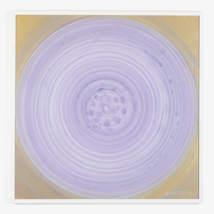 Abstract painting in shades of purple with intricate concentric circles