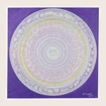 Abstract painting featuring a vibrant, spiraling motif by J. Irish