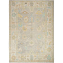 Rectangular rug with vintage-inspired pattern in various colors and motifs.