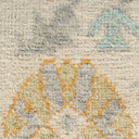 Close-up of a fluffy pile rug with intricate geometric design.