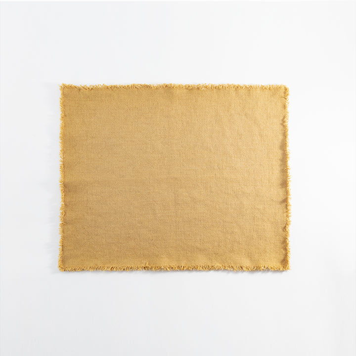 Rectangular burlap fabric with frayed edges on white background.