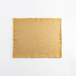 Rectangular burlap fabric with frayed edges on white background.