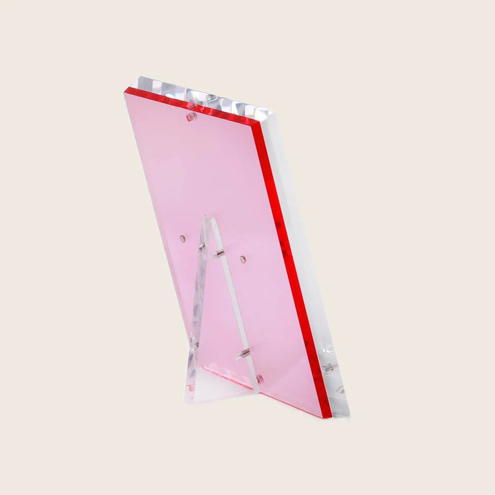 Sleek and modern pink acrylic award with solid red border.