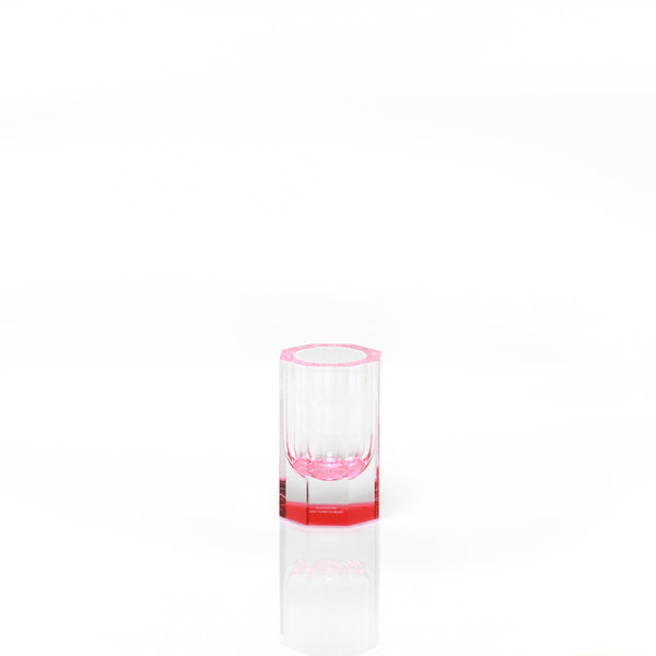 Minimalist glass design showcases a sleek red gradient bottom.
