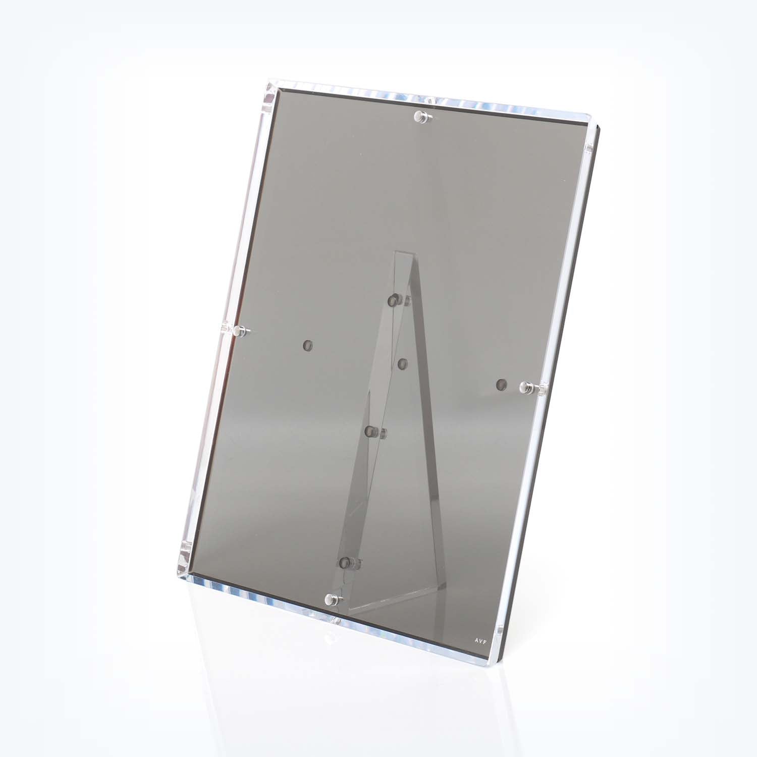 Clear acrylic sign holder with magnetic corners for easy insertion.