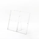 Minimalist acrylic stand with transparent panels for versatile displays.