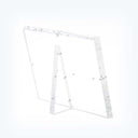 Modern, transparent A-shaped easel with minimalist design showcases artwork.