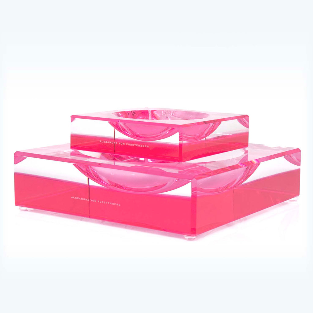 Translucent pink acrylic centerpiece with concave impressions by Alexandra Von Furstenberg