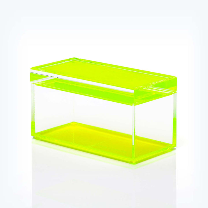 Neon green acrylic box with modern, minimalistic design and functionality.
