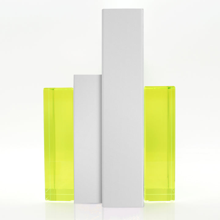 Minimalist design concept featuring three vertical bars in contrasting colors