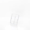 Minimalistic double-sided photo frame with transparent acrylic design and stand.