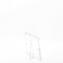 Minimalist clear acrylic stand with slanted legs for displaying items.