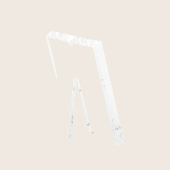 Clear acrylic A-frame stand for menus, signs, or info cards.