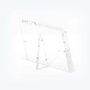 A modern, minimalist acrylic easel with adjustable angle and transparent design.