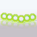 Interconnected hexagon-shaped rings in translucent green create symmetrical reflections.