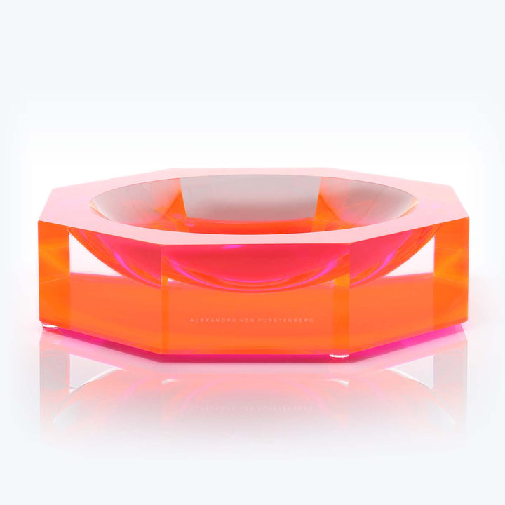 Contemporary neon orange acrylic bowl by designer Alexandra von Furstenberg.