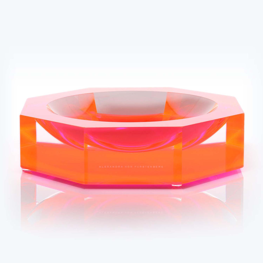 Contemporary neon orange acrylic bowl by designer Alexandra von Furstenberg.