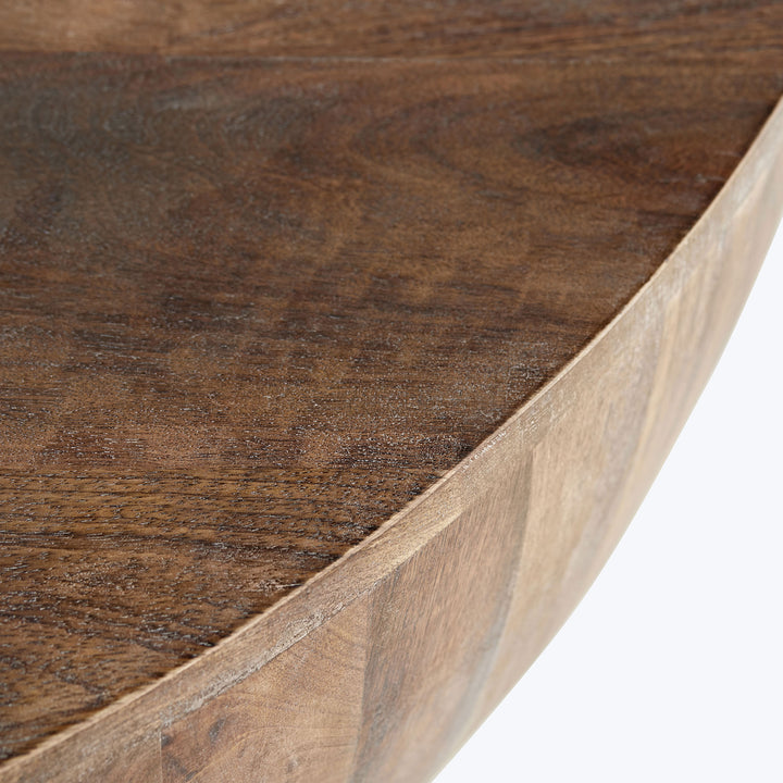 Close-up of rich brown wooden surface reveals intricate grain patterns.