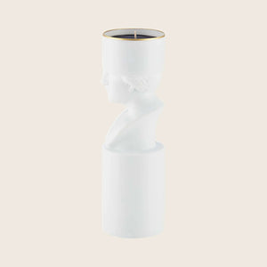 Sleek and modern white candle with classical bust design. - hover