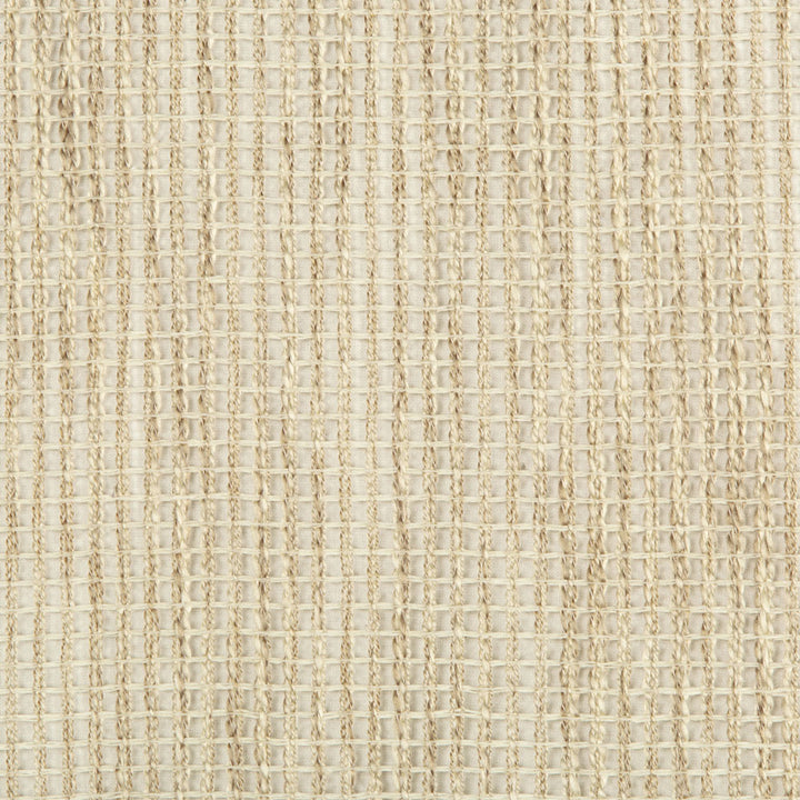 Close-up view of a durable, beige woven fabric with grid pattern.