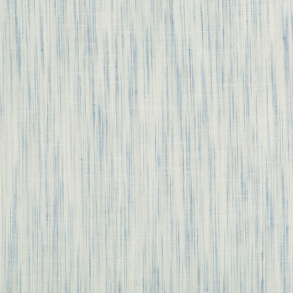 Close-up of a light-colored fabric with soft blue vertical stripes.