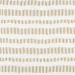 Close-up of off-white fabric with repeating beige vertical stripes.