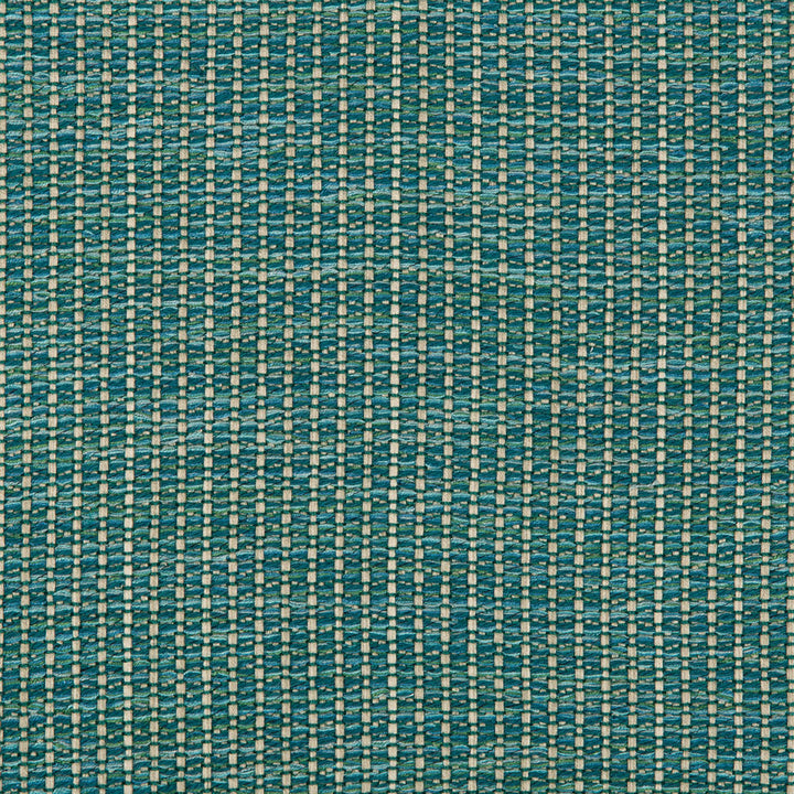 Close-up view of green and cream fabric with textured weave.
