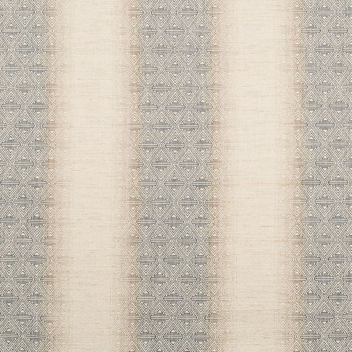 Symmetrical fabric with gray geometric borders on a beige background.