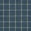 Patterned fabric with a navy plaid design, featuring intersecting lines.