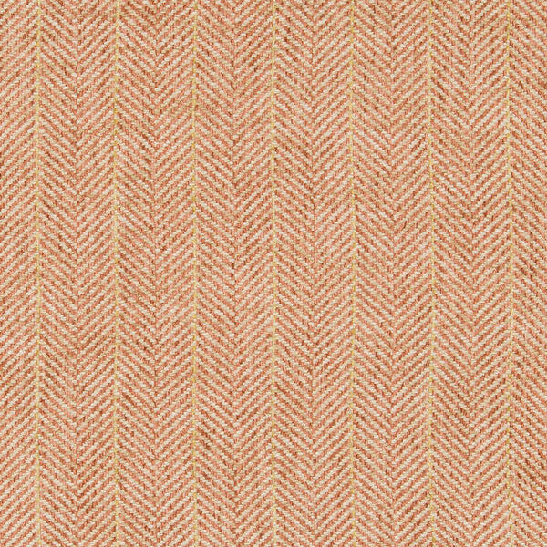 Close-up of a herringbone fabric with orange threads, textured appearance.