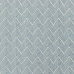 Close-up of a textured herringbone fabric in light blue and white.