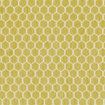 Honeycomb-inspired pattern featuring yellow and white hexagons creates textured surface.