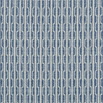 Close-up of fabric with textured geometric pattern in blue and white.