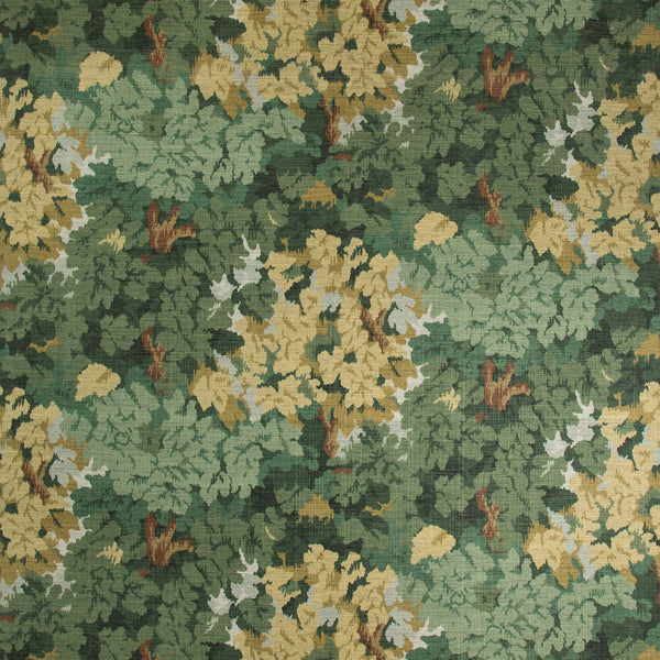 Camouflage fabric with natural tones and textured woven pattern.