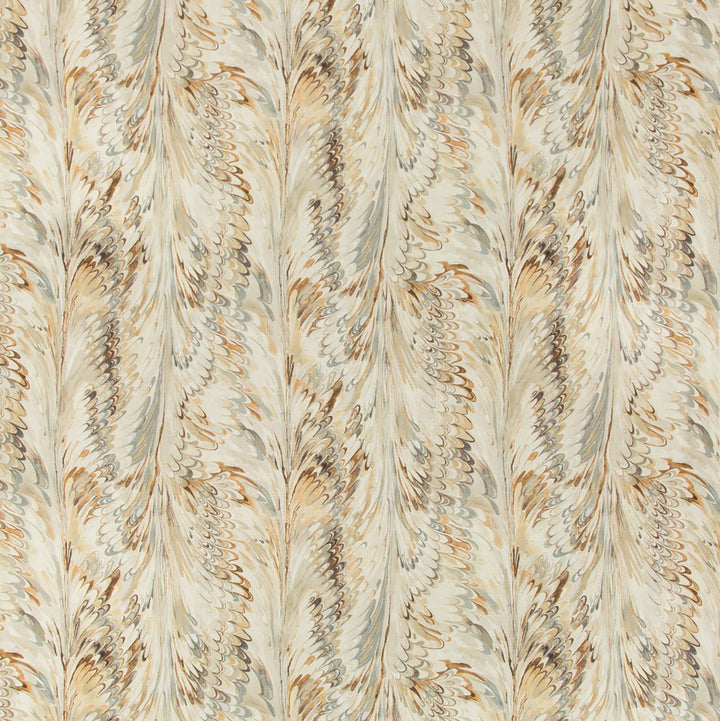 Symmetrical feather pattern in muted colors adds elegance to textiles.