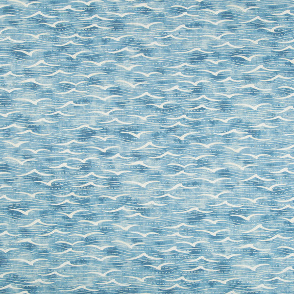 An artistic, hand-drawn pattern of stylized waves in soothing blues.