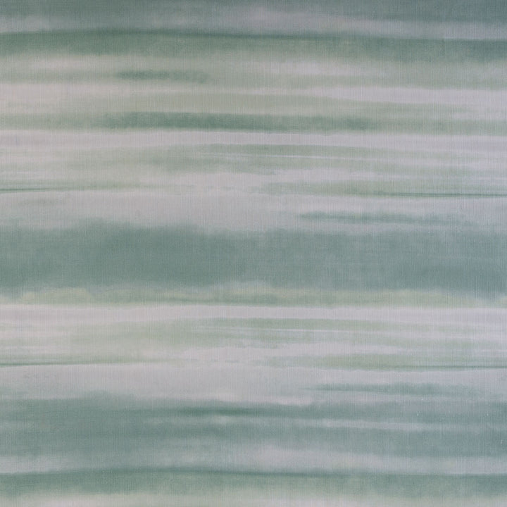 Abstract green and white stripes on textured fabric or canvas.