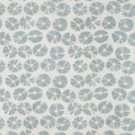 Stylish blue floral fabric pattern with abstract motifs on white.