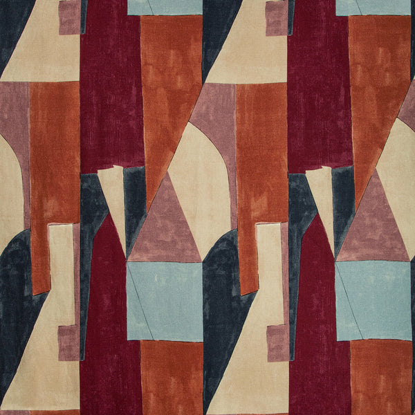 Bold and modern patterned rug with asymmetrical geometric shapes.