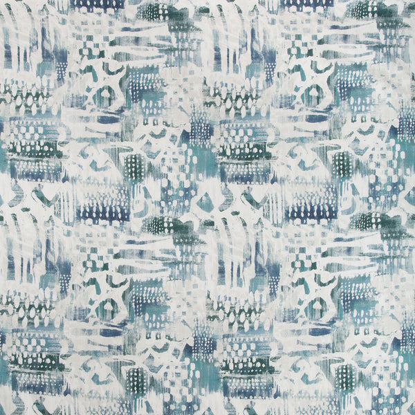 Abstract fabric with symmetrical design in shades of blue and grey